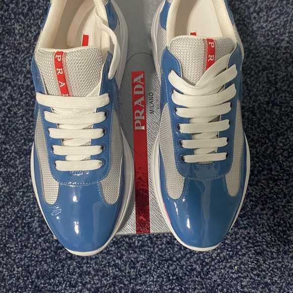 Prada Men's Sky Blue and White Sneakers - Picture 1 of 2